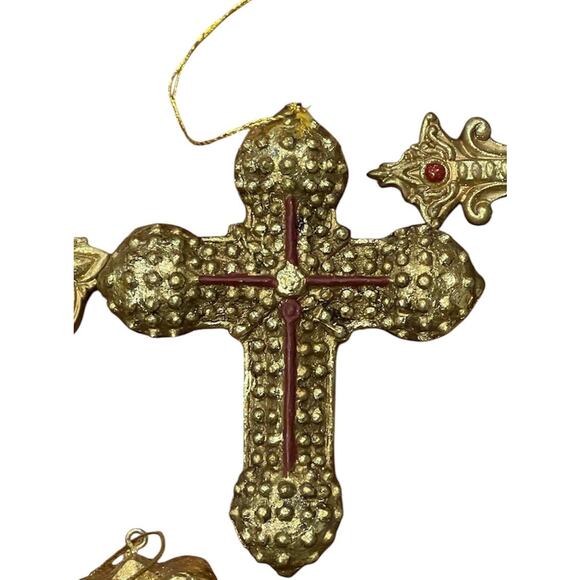 Set of 5 gold tone cross ornaments - Picture 4 of 10